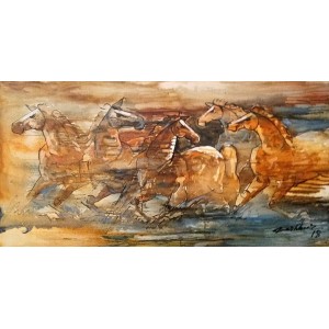 Mashkoor Raza, 24 x 48 Inch, Oil on Canvas, Figurative Painting, AC-MR-121